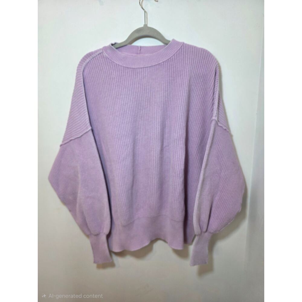 Aerie 100% Cotton Oversized Cozy Knit Crewneck Sweater - Medium Lavender Purple